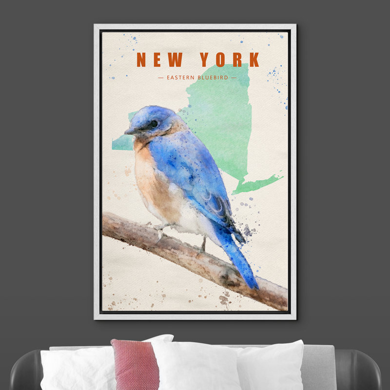 Oiseau bleu de New York IDÉE4WALL, Blanc, H 36 po x l 24 po x P 1,5 po