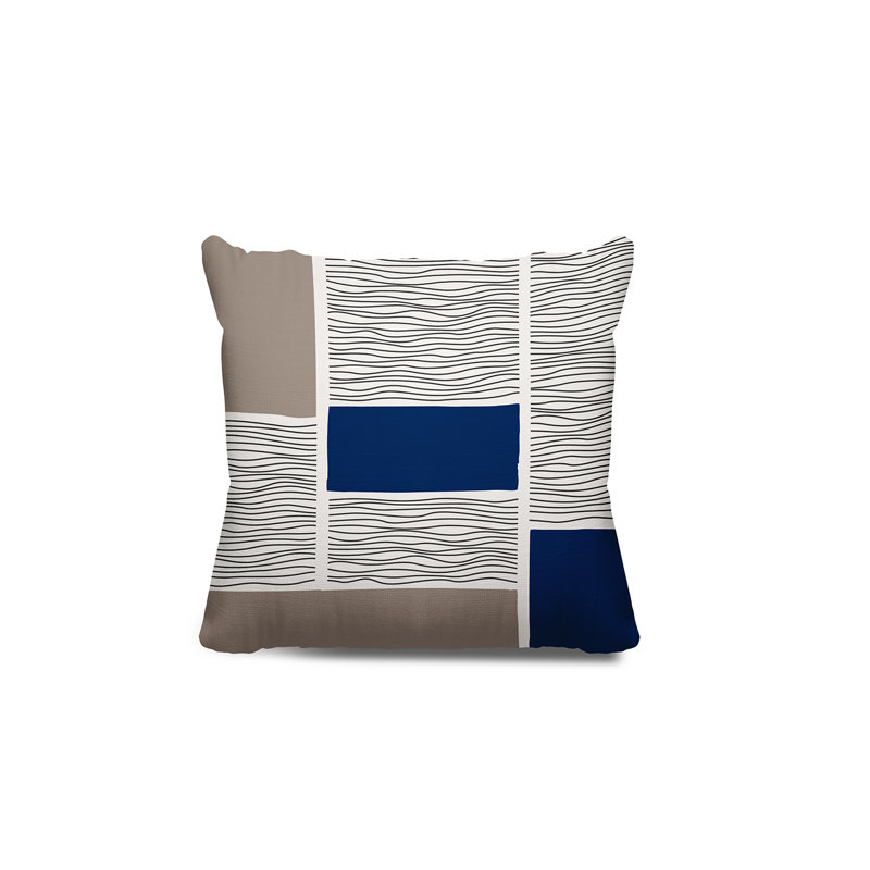 Coussin intérieur / extérieur Rapu, L 19 po x H 19 po, Beige/bleu marine