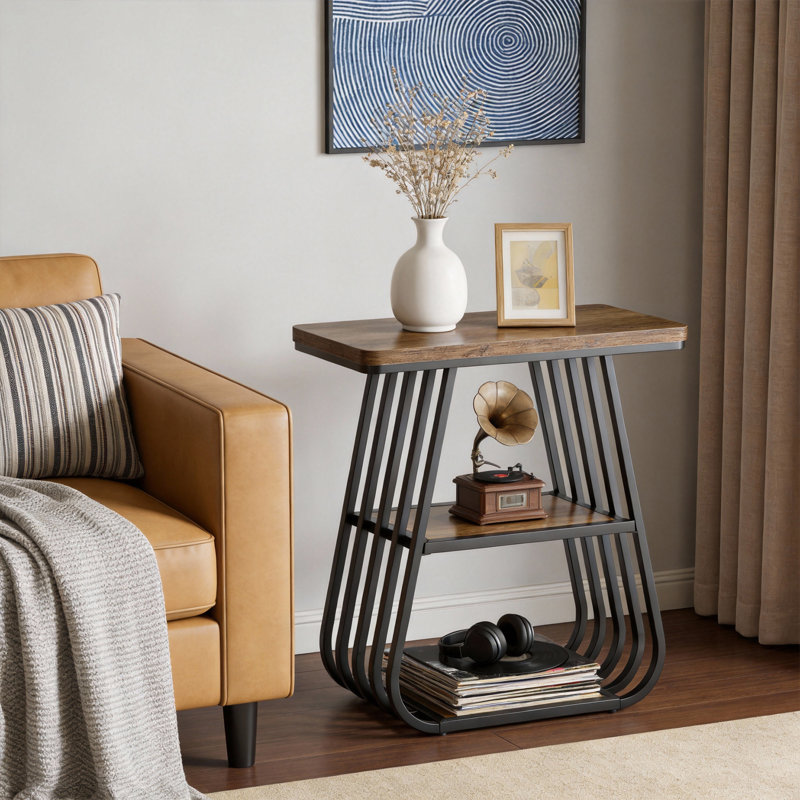 Pedestal End Table, 2, Brown