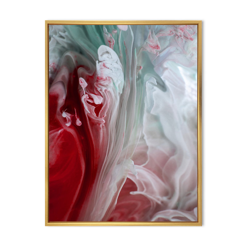 Art mural liquide en rouge et vert - décoration murale moderne en toile, H 12 po x l 8 po x P 1 po, Cadre flottant doré