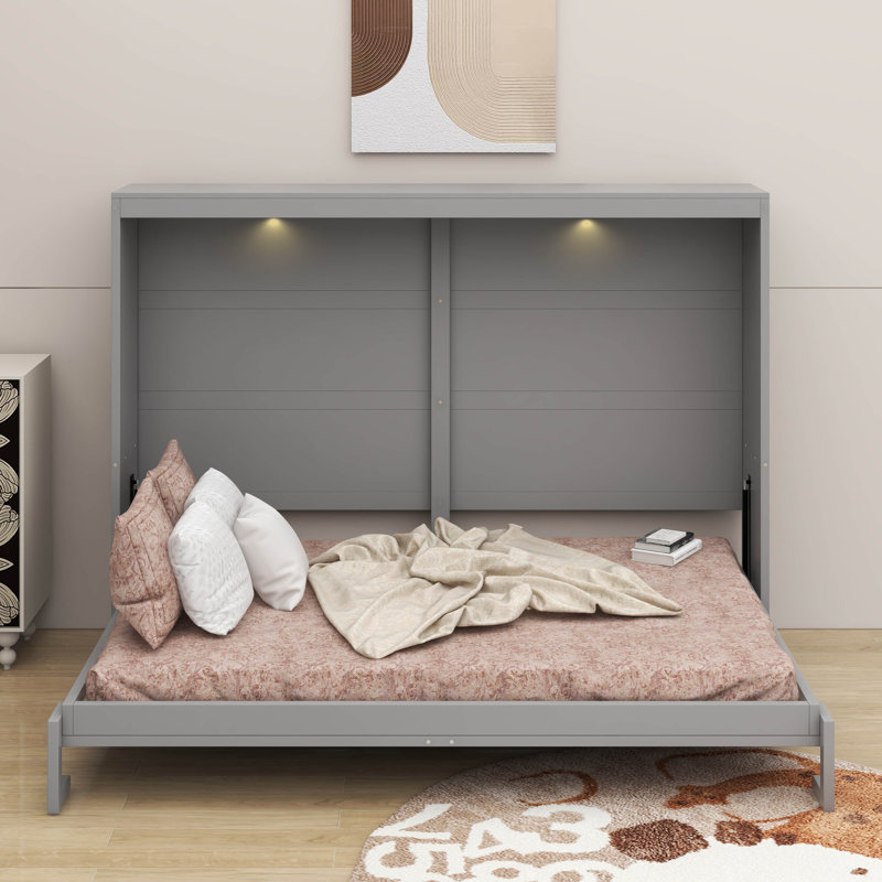 Queen Size Murphy Bed With LED, Gray