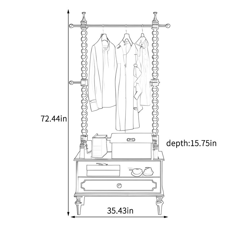 Solid Wood Coat Rack Drawers Storage
