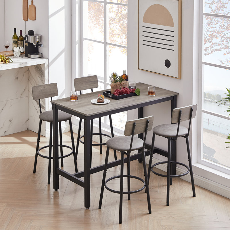Ensemble de table de bar avec 4 tabourets de bar, confortable et élégant pour manger et recevoir