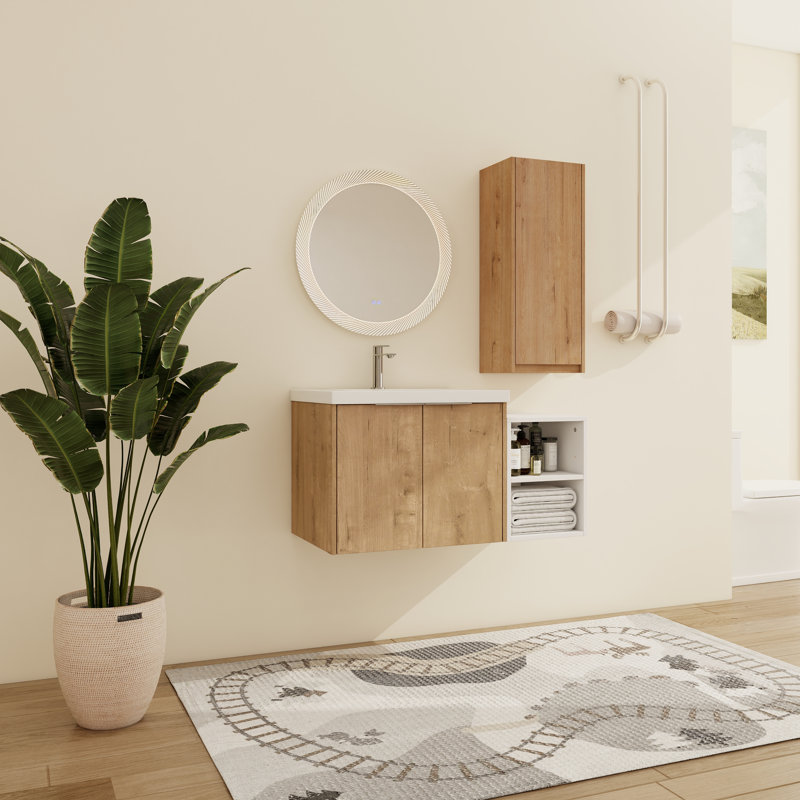 Meuble-lavabo mural simple 36 po avec comptoir en résine et armoire d'appoint Eskar, 36"