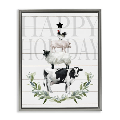 «Happy Holiday Farm Animals», art mural sur toile par Carol Robinson