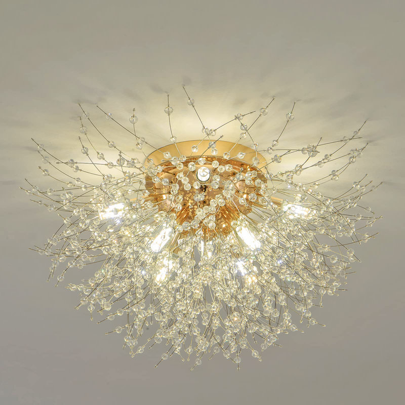 Sputnik Flush Mount Ceiling Light Fixtures, Modern Gold Crystal Firework Chandelier, 8-Light Close To Ceiling Lighting Fixtures(H11.8'' X W21.5'')
