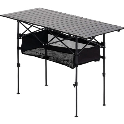 Table de pique-nique pliante en aluminium avec pieds à verrouillage rapide, charnières latérales robustes et hauteur réglable facile à installer, rangement compact