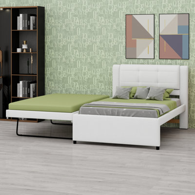 Platform Bed with Trundle Adjustable Mechanism for Flat or Erected Use
