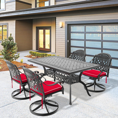 5 All-Weather Dining - 4 Chairs With Smooth Rotation & Rectangular Black Aluminum Table Captivating Feature Outdoor Aluminium Swivel Functional Design