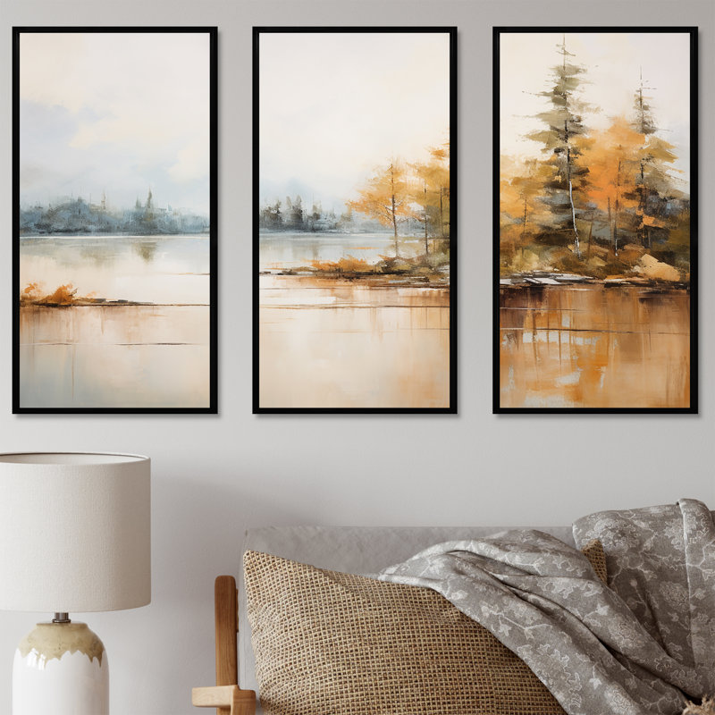 Minimalisme, lac, tranquillité, rivière, ensemble d'art mural, H 28 po x l 36 po x P 1 po, Cadre flottant noir