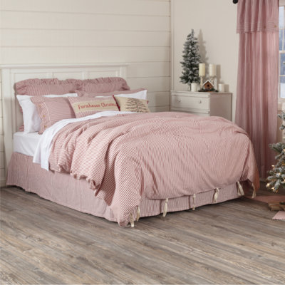 Farmhouse Ticking Red King Duvet Cover