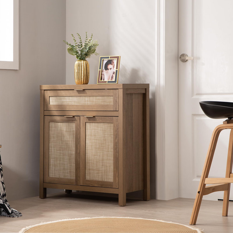 Buffet armoire avec rangement, armoire d'appoint en rotin avec tiroir de portes, console de table basse Boho Credenzas Farmhouse