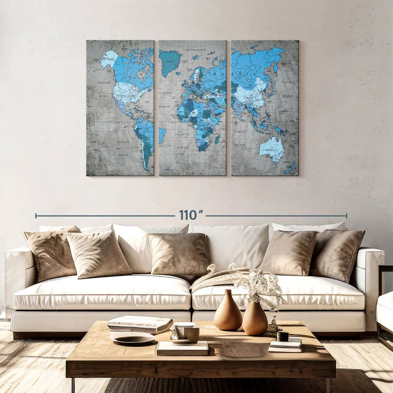 Carte du monde Keimar II, H 48 po x l 74 po