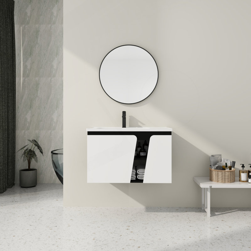 Meuble-lavabo mural flottant 32 po avec lavabo simple et porte d'armoire à fermeture en douceur 32 po, 32'
