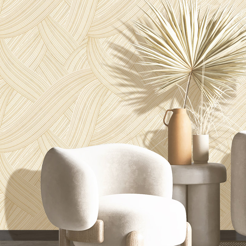Stratum Unito Design Metallic Texture 33' L x 42" W Wallpaper Roll, Cream