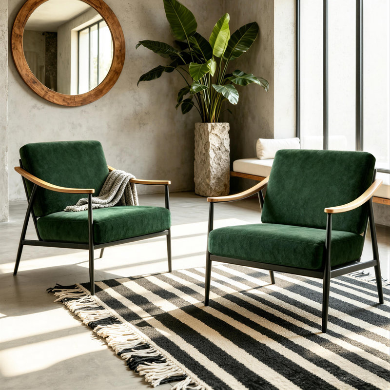 26'' Wide Mid-century Modern Lounge Chair Upholstered Deep Seated Accent Chair, Green