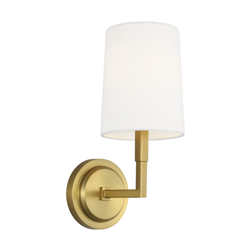 Thomas O'Brien Coughlin 1 Light Bathroom Bedroom Wall Fixture With White Linen Shade, Burnished Brass