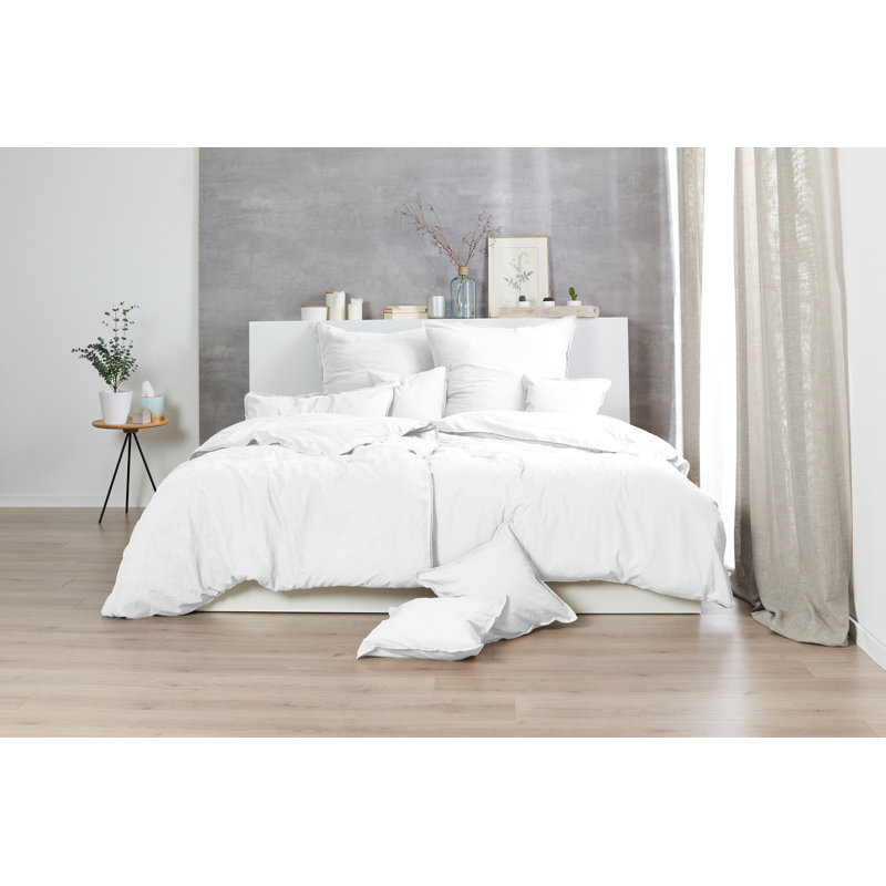 Cotton Solid Colour Duvet Cover Set with Pillow Shams, 220 x 240cm - 2 Pillowcase (80 x 80), White