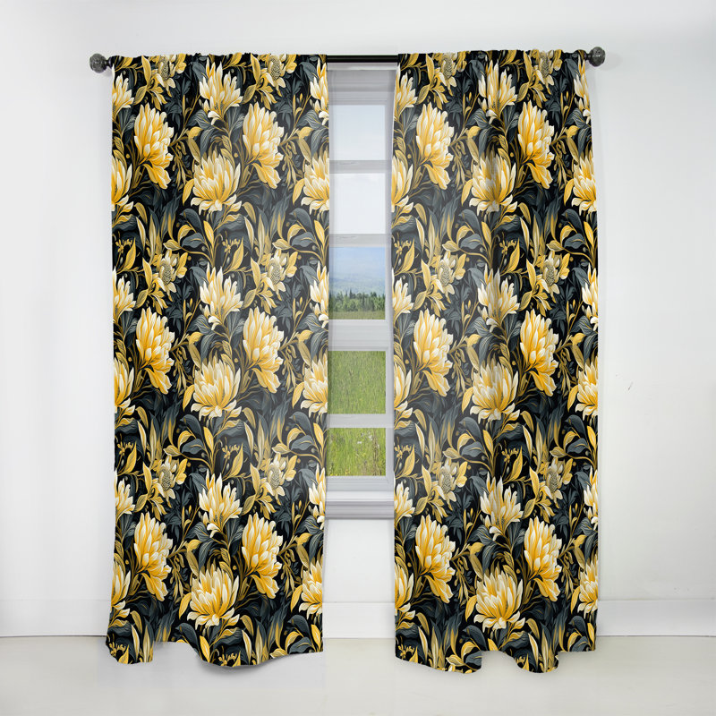 Motif floral jaune et bleu tropical - Rideau tropical - Velours obscurcissant - 1 panneau, L 52 po x L 108 po