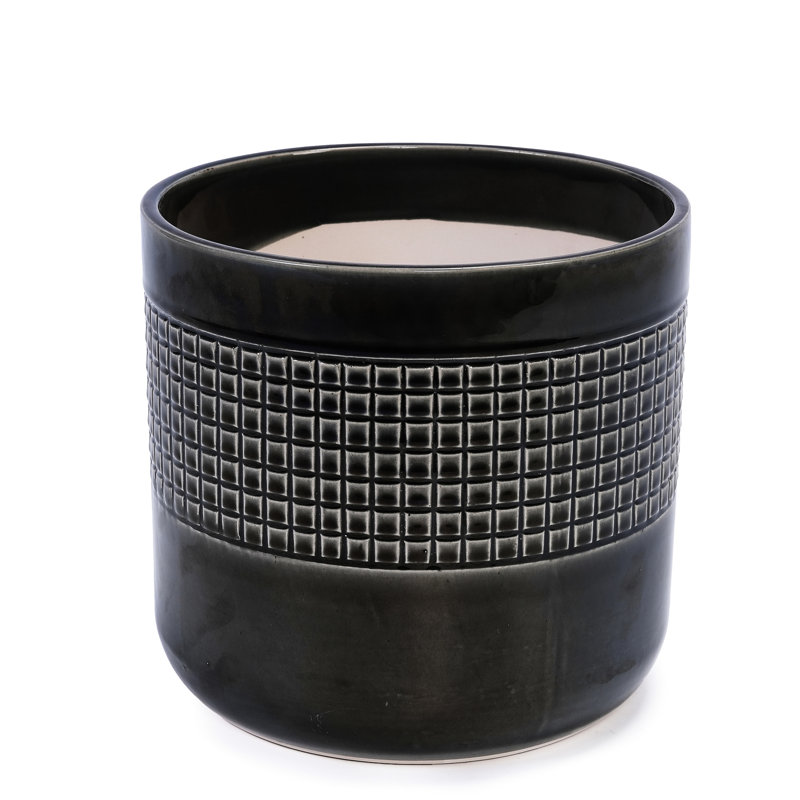 3 pots de fleurs en céramique noire brillante à motif moderne avec drainage intégré pour un décor intérieur et extérieur, L 9,4 po x l 9,18 po, patio durable toutes saisons, aménagement de rebord de fenêtre de jardin,