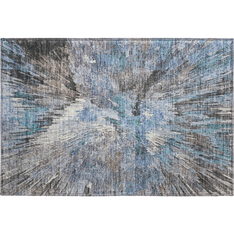 Premium Machine Washable Mayfield AMF2283 Abstract Rug, Denim, 1'8" x 2'6"
