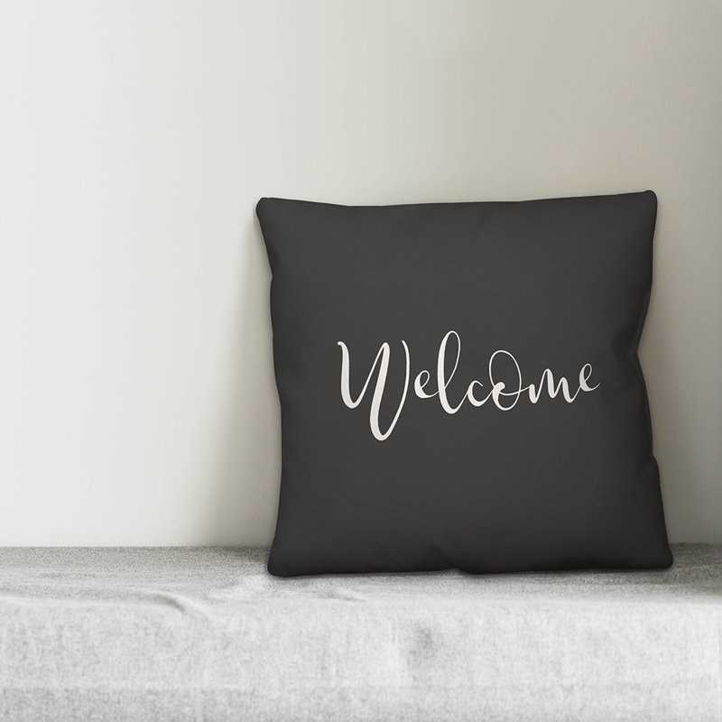 Textual Outdoor Throw Pillow, 16" H x 16" W, Charcoal/White