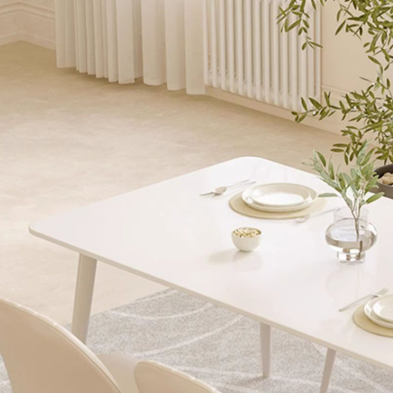 Rectangular Pure White Rock Slab Dining Table, 29.52"H x 55.11"L x 31.49"W