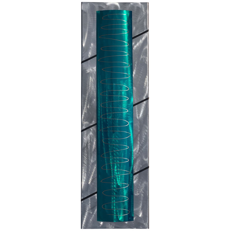 Handmade Modern Abstract Wall Decor on Metal, Teal/Silver