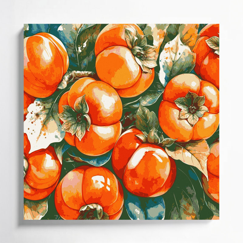 Fruit, persimmon, art mural sur toile vert, H 8 po x l 8 po