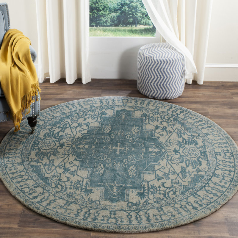 Tapis oriental en laine touffeté à la main Mcfarland, Rond 6 pi