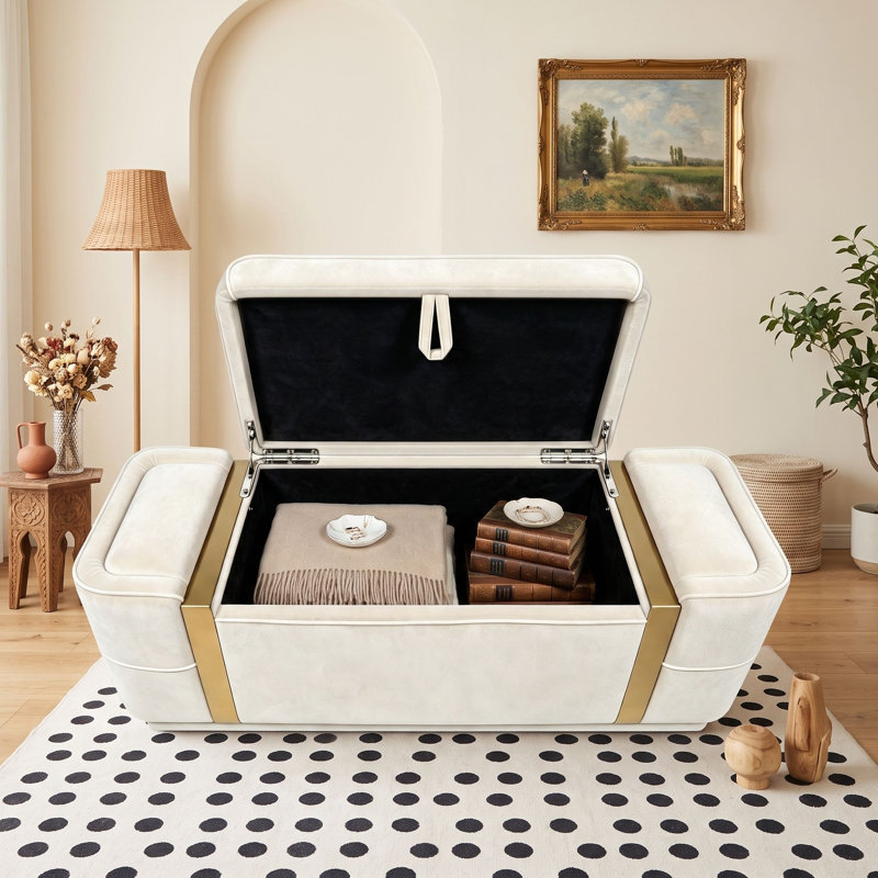 Banc ottoman de rangement rembourré avec compartiment caché à couvercle relevable et siège rembourré pour chambre à coucher
