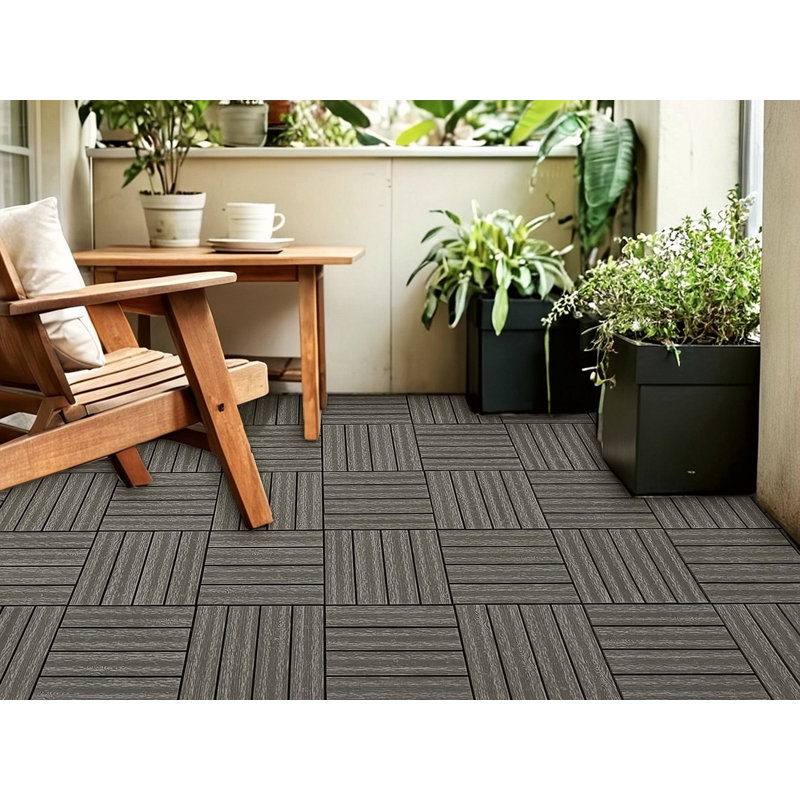 Ensemble de tuiles de terrasse en bois et en plastique composite de 20 pièces, Gris