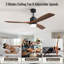 Grand ventilateur de plafond moderne à 3 pales en bois massif de 60 po avec lumières Kemp-858065620