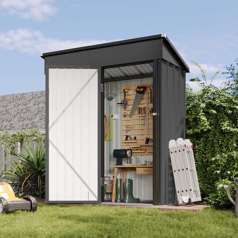 5 ft. W x 3 ft. D Metal Garden Shed Storage Shed with Sloping Roof, Lockable Door & Ventilation, Black