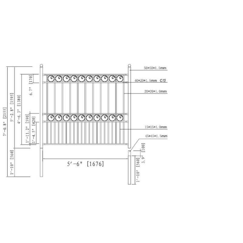 Panneau de clôture en acier sans assemblage h 5 pi. x l 5,5 pi. diy Paris
