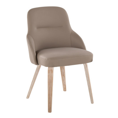 De 2 chaises en bois blanchi et similicuir brun - design contemporain, pieds courbés, sièges rembourrés confortables, sièges pour l'intérieur, capacité de 250 lb, fauteuil d'assemblage requis pour le confort, paires vendues,