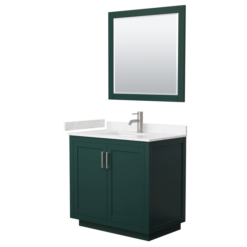 Miranda 36" Freestanding Single Bathroom Vanity with Cultured Marble Top with 34" Mirror, Carrara Cultured Marble, Green