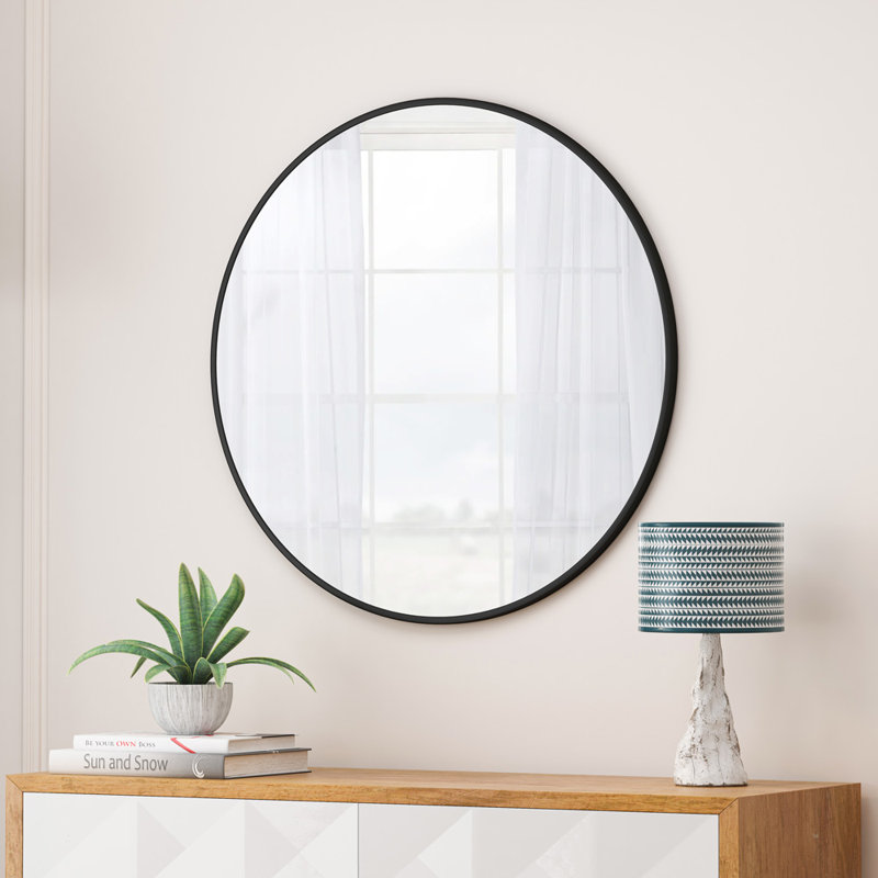 Adrihanna Round Wall Mirror With Frame,, Black, 39" x 39"