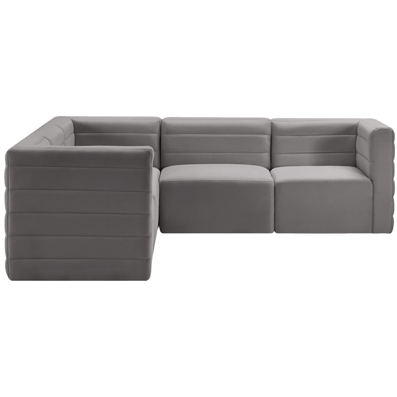 Enso Velvet L-Shaped Sectional Reversible, Grey Velvet