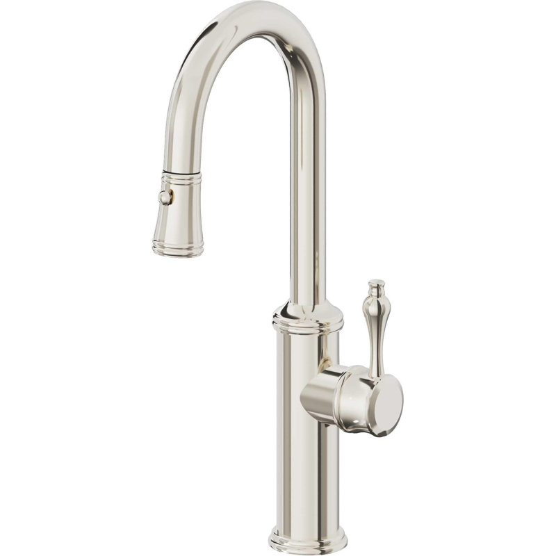 Davoli Pull-Down Prep/Bar Faucet with Button Sprayer, Polished Nickel