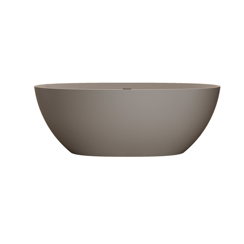 63'' Freestanding Bathtub In Beige Stone Resin, Overflow And Pop - Up Drain, Hard Tough, Non Permeable, Ideal For Relaxing Baths Bathtub, Tough , Easy Installation, Comfortable Bathing