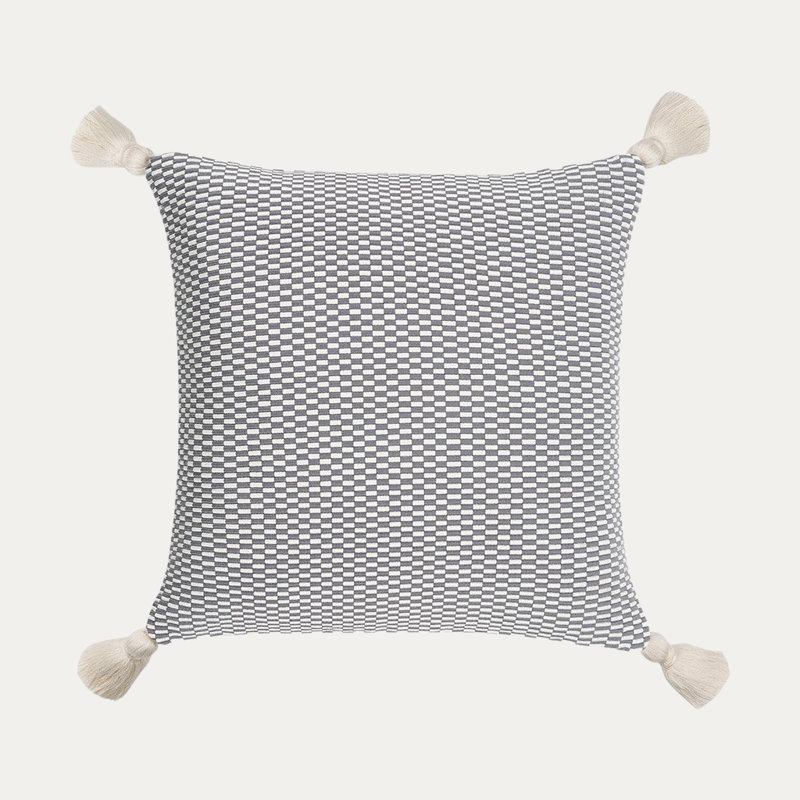 Ella Square Cotton Pillow Cover and Insert, Gray/Natural