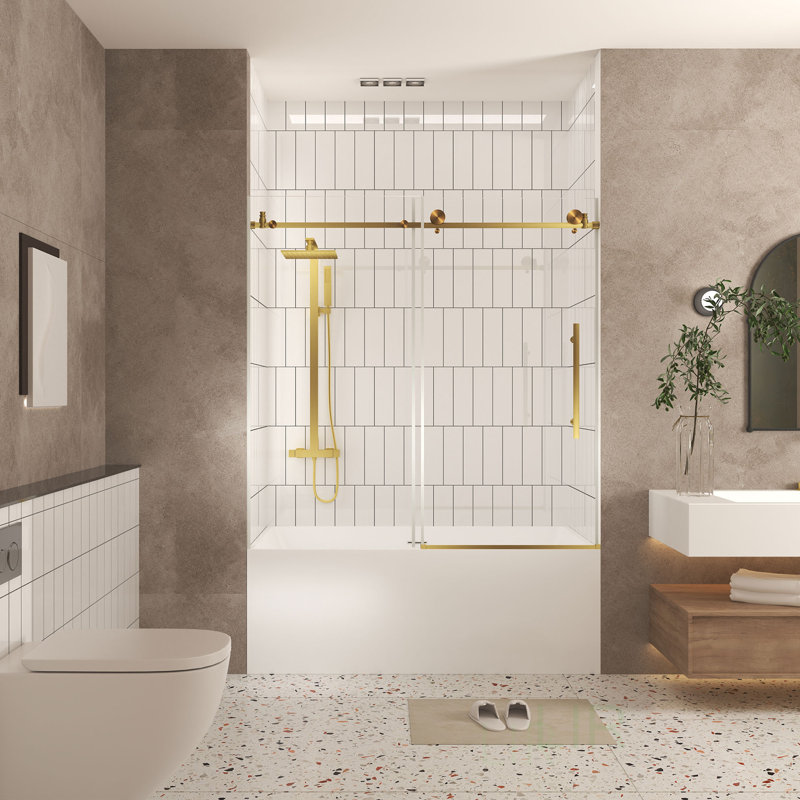 Frameless Shower Door With Clear Tempered Glass, Explosion Proof Film, And Stainless Steel Handle For Modern Bathrooms, Shower Door