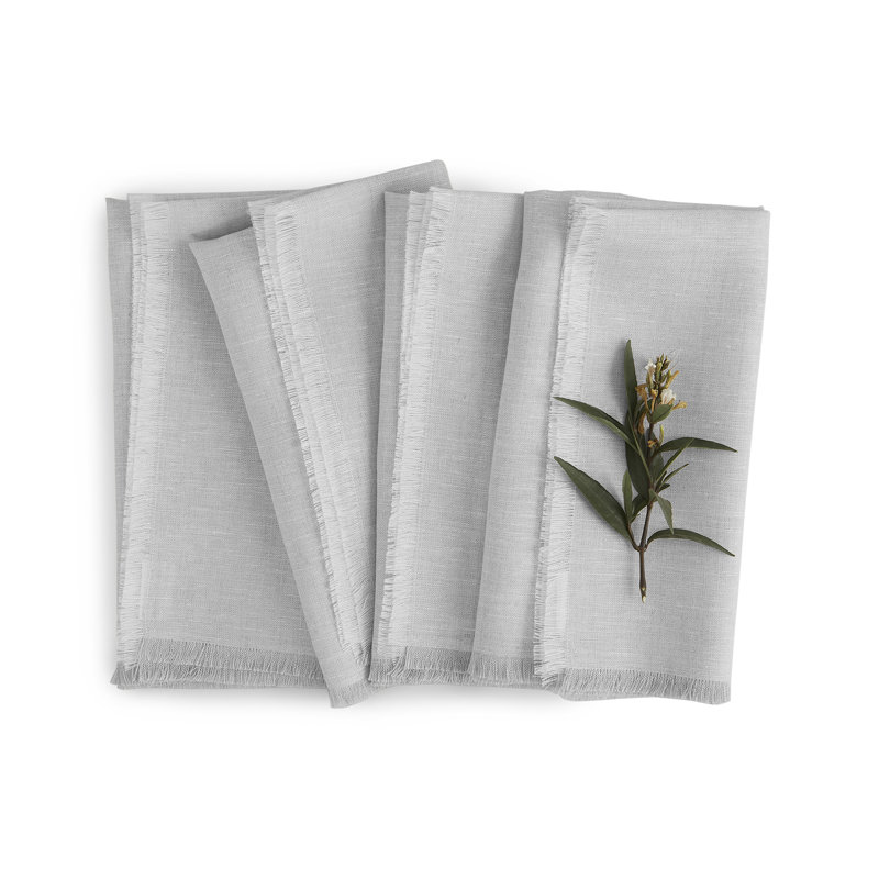 Fringe - 100% Pure Linen Dinner Napkins, Light Gray
