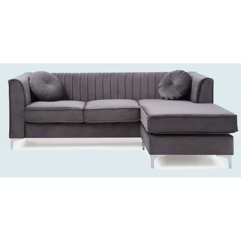 Canapé moderne avec méridienne, H 32 po x l 75 po x P 63 po, Gris