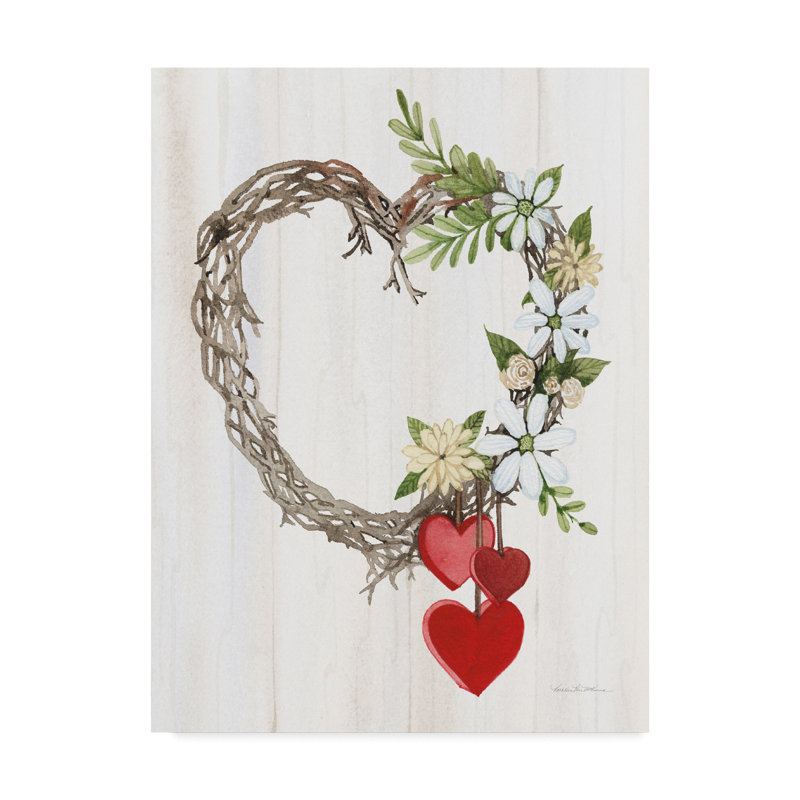 Art mural sur toile tendue - Kathleen Parr McKenna «Rustic Valentine Heart Wreath Ii» pour décoration de salon, de chambre à coucher ou de bureau - 24 x 32