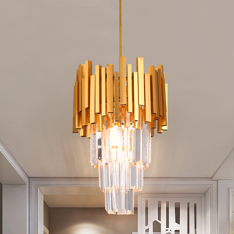 Gold 1-Light Modern Small Crystal Pendant Lights Kitchen Island Kitchen Living Room Entryway Bedroom,W9.05 In