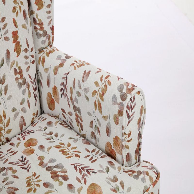 Modern Style Accent Chair With Retro Wood Legs, Comfy Fabric Upholstered Arm Accent Chair, Floral Design Single Sofa Accent Chair