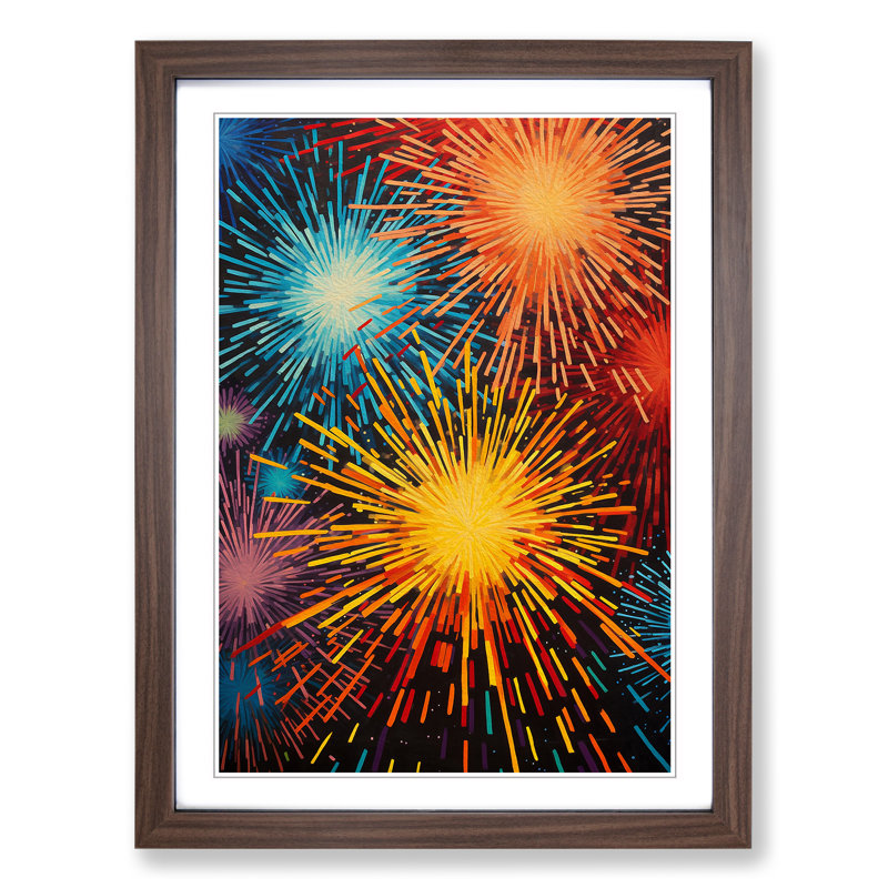Fireworks Orphism No.2 - Single Picture Frame Print on Wood, 64cm H x 46cm W x 2cm D, Walnut