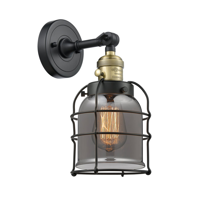 Bell Cage - 1 Light 6" Sconce, Matte White Cased, No Bulb Included, Black Antique Brass